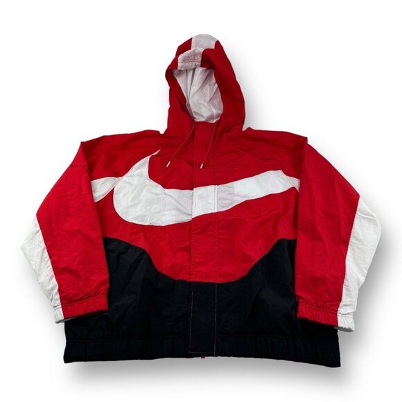 Nike Sportswear University Red Large Swoosh Woven Full Zip Hooded Track Jacket L - Picture 1 of 4